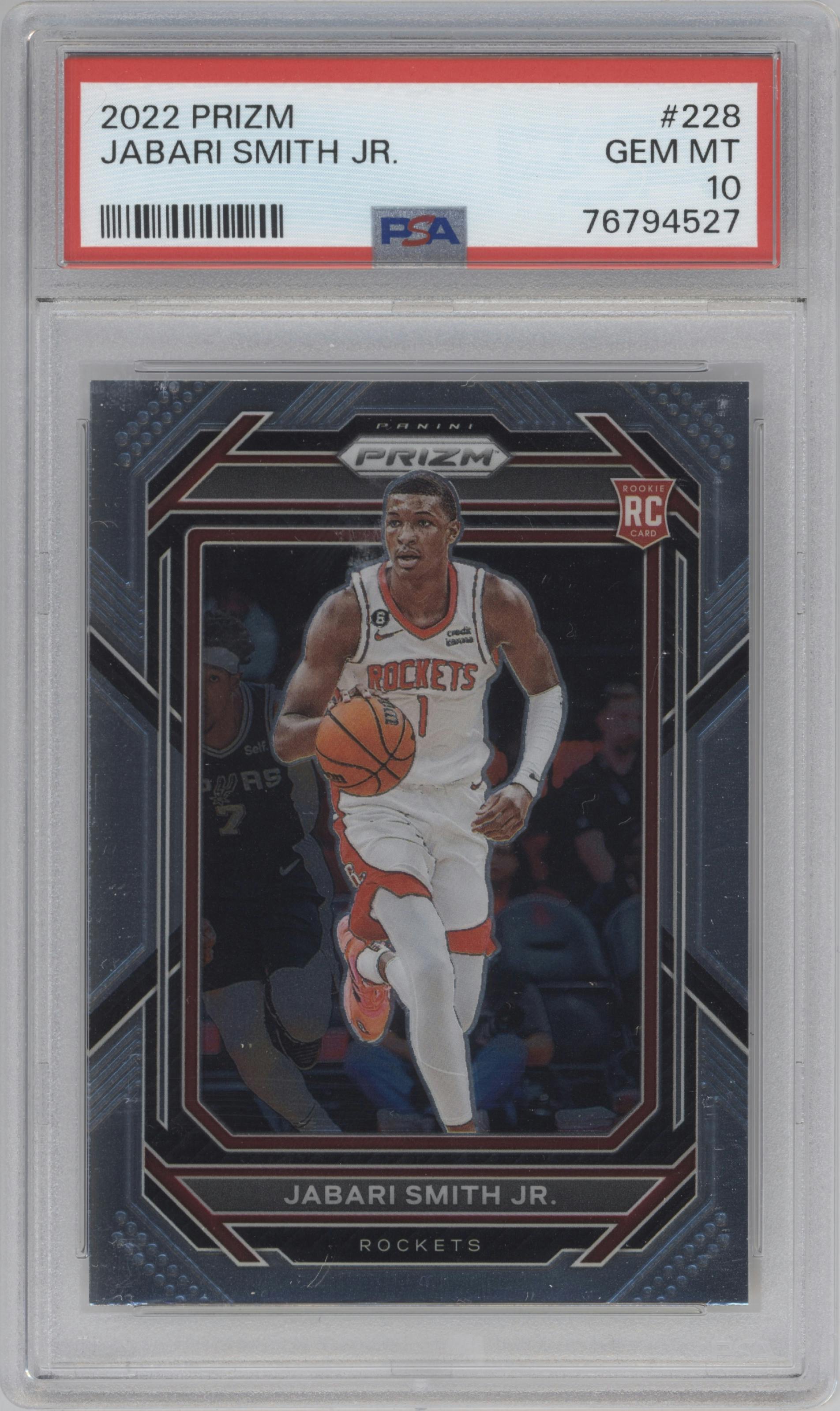 Jabari Smith Jr. from the 2022-23 Panini Prizm  set graded by PSA and given an overall grade of 10.