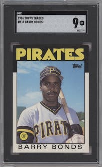 Barry Bonds from the 1986 Topps Traded set graded by SGC and given an overall grade of 9.