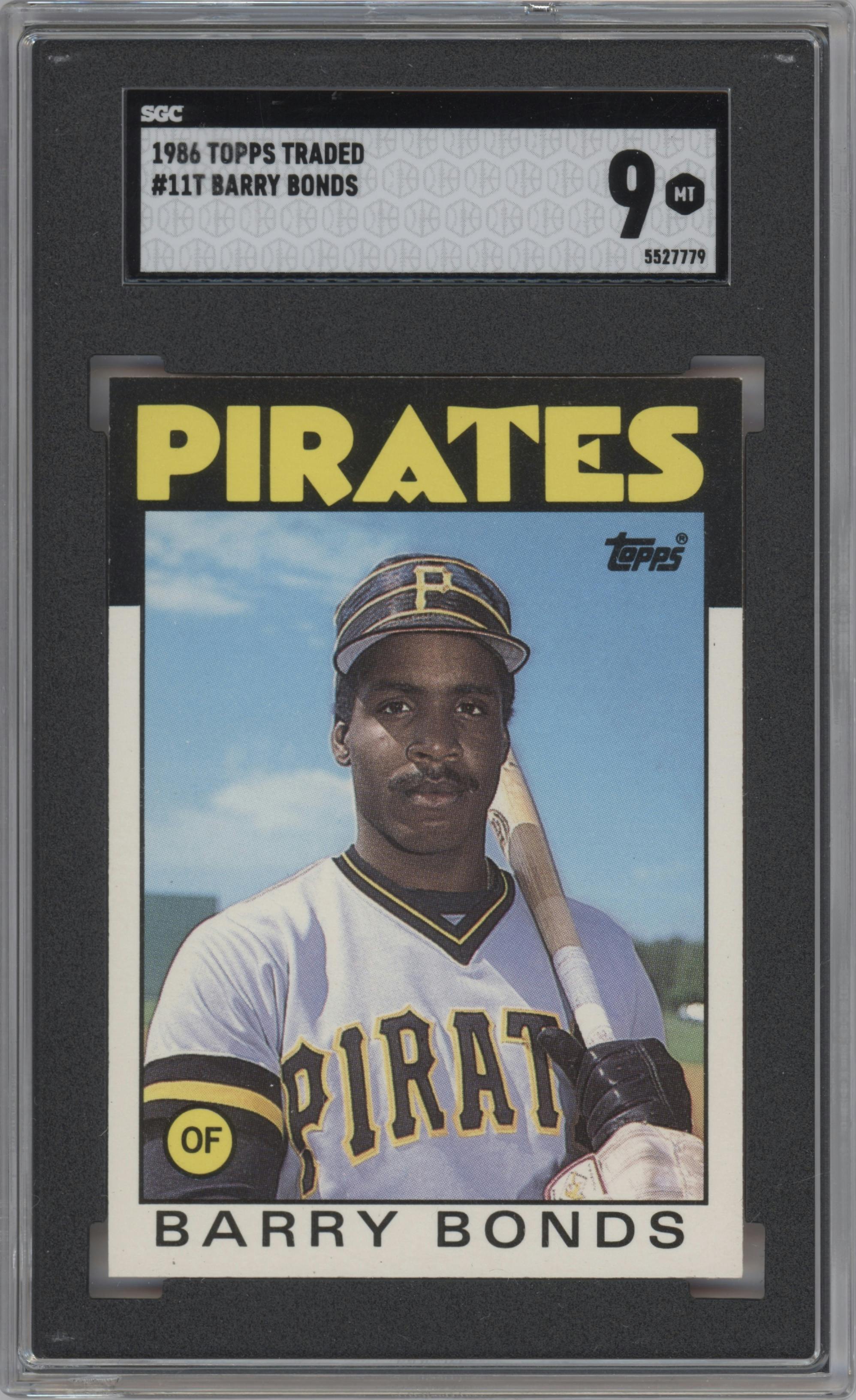Barry Bonds from the 1986 Topps Traded set graded by SGC and given an overall grade of 9.