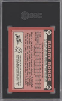 Barry Bonds from the 1986 Topps Traded set graded by SGC and given an overall grade of 9.