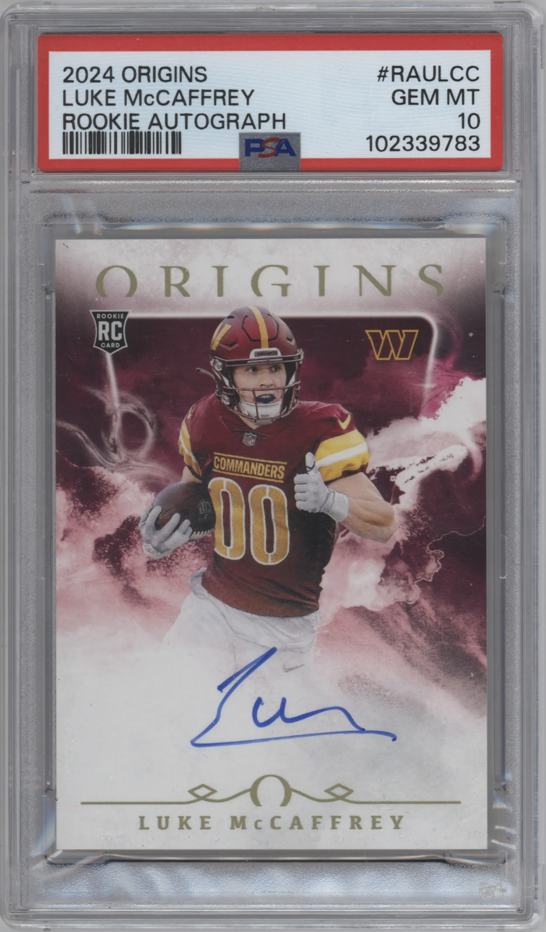 2024 Panini Origins Rke.Auto Luke McCaffrey #RAU-LCC PSA 10