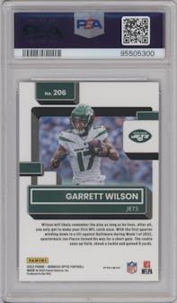 Garrett Wilson from the 2022 Panini Donruss Optic set featuring a Purple Shock parallel graded by PSA and given an overall grade of 9.