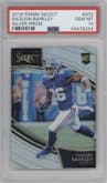Saquon Barkley from the 2018 Panini Select set featuring a Silver Prizm parallel graded by PSA and given an overall grade of 10.