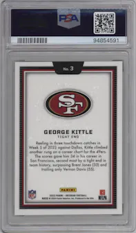 George Kittle from the 2023 Panini Obsidian set graded by PSA and given an overall grade of 10.