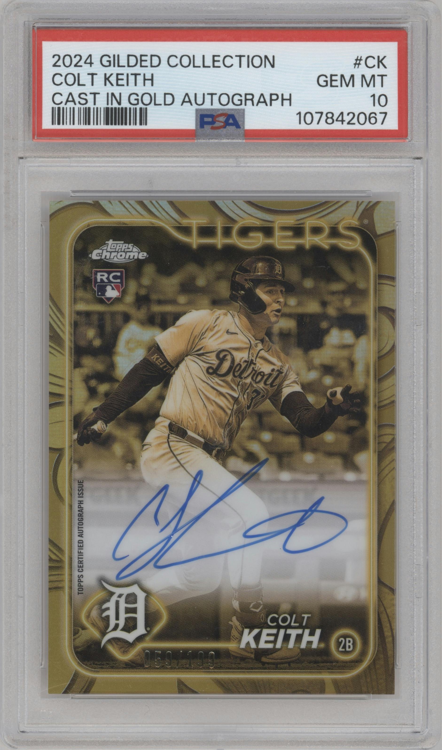 Colt Keith from the 2024 Topps Gilded Collection set graded by PSA and given an overall grade of 10.