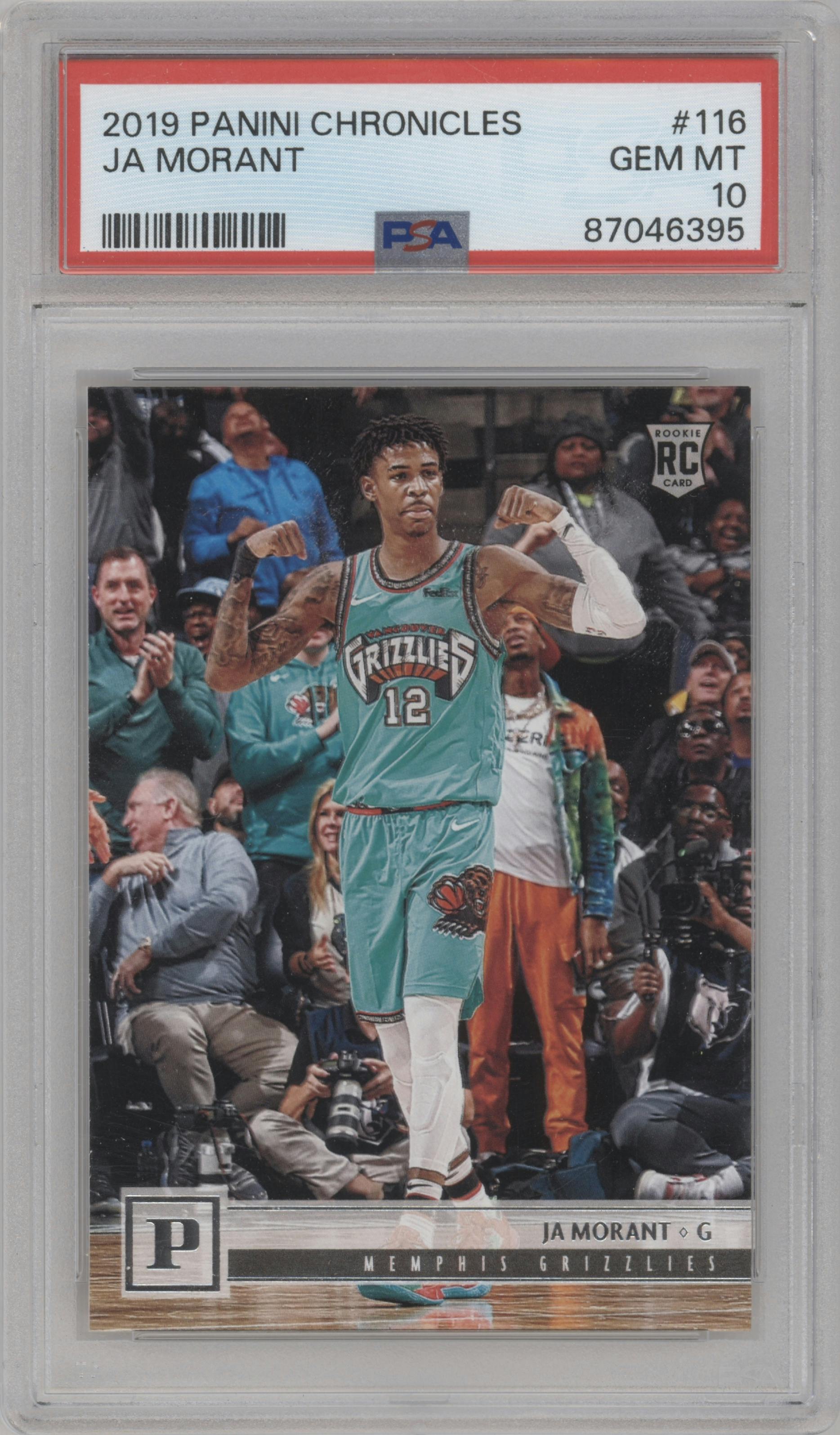 Ja Morant from the 2019-20 Panini Chronicles  set graded by PSA and given an overall grade of 10.