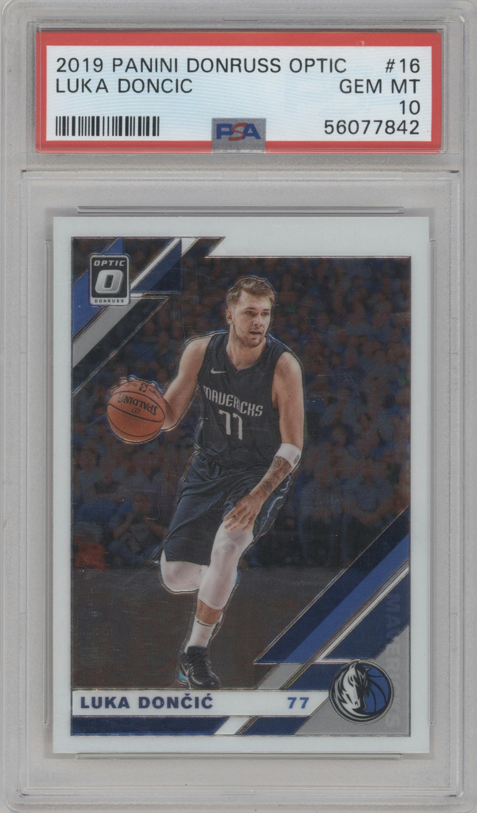 Luka Doncic from the 2019-20 Panini Donruss Optic set graded by PSA and given an overall grade of 10.