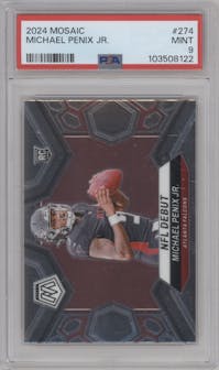 Michael Penix Jr. from the 2024 Panini Mosaic set graded by PSA and given an overall grade of 9.