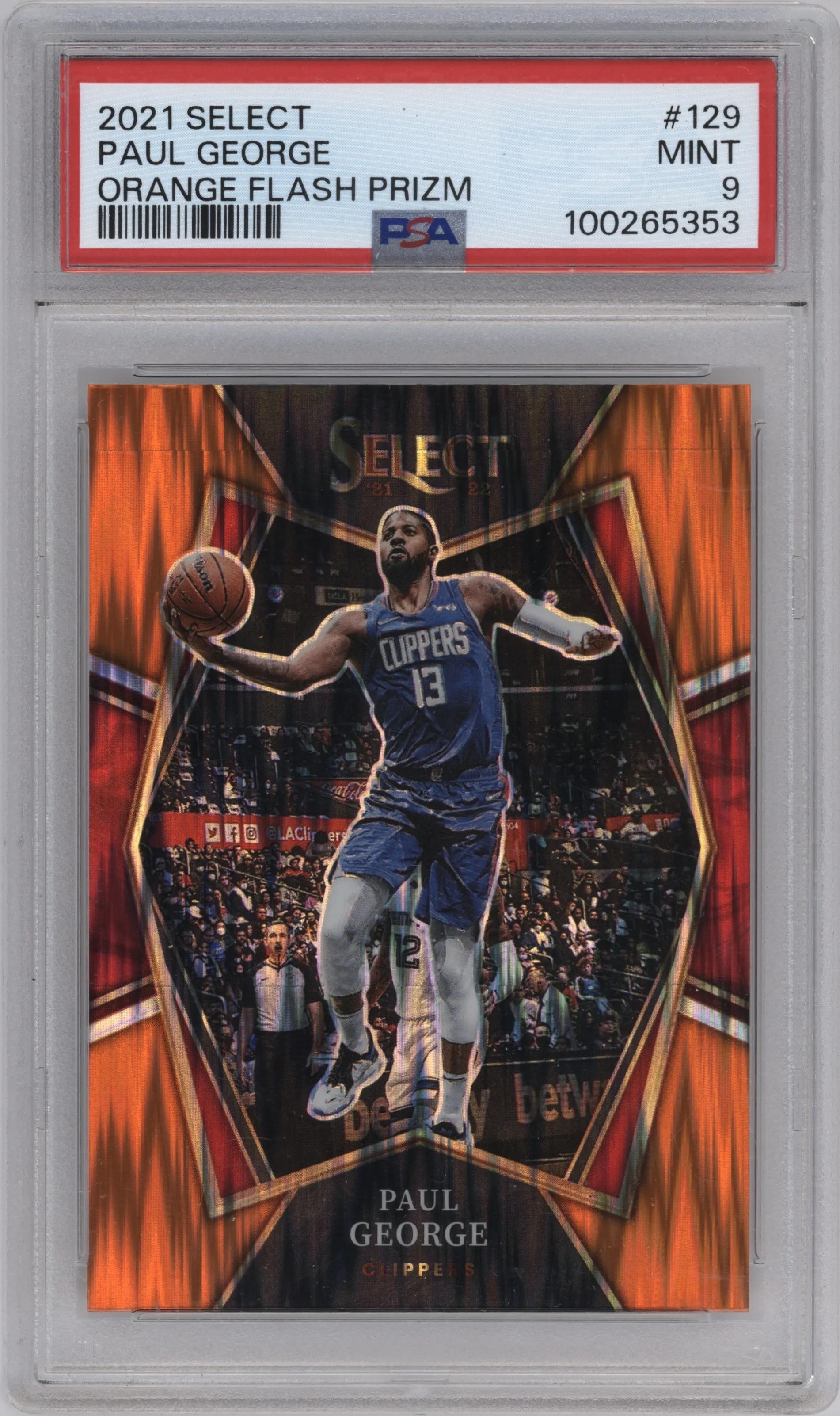 2021 Panini Select Pre.Lvl. Paul George Orange Flash #129 PSA 9