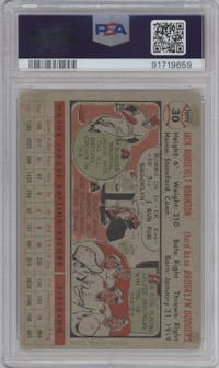 Jackie Robinson from the 1956 Topps set featuring a Gray Back parallel graded by PSA and given an overall grade of 3.