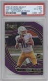 Justin Herbert from the 2020 Panini Select set featuring a Die-Cut Purple parallel graded by PSA and given an overall grade of 10.