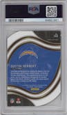Justin Herbert from the 2020 Panini Select set featuring a Die-Cut Purple parallel graded by PSA and given an overall grade of 10.