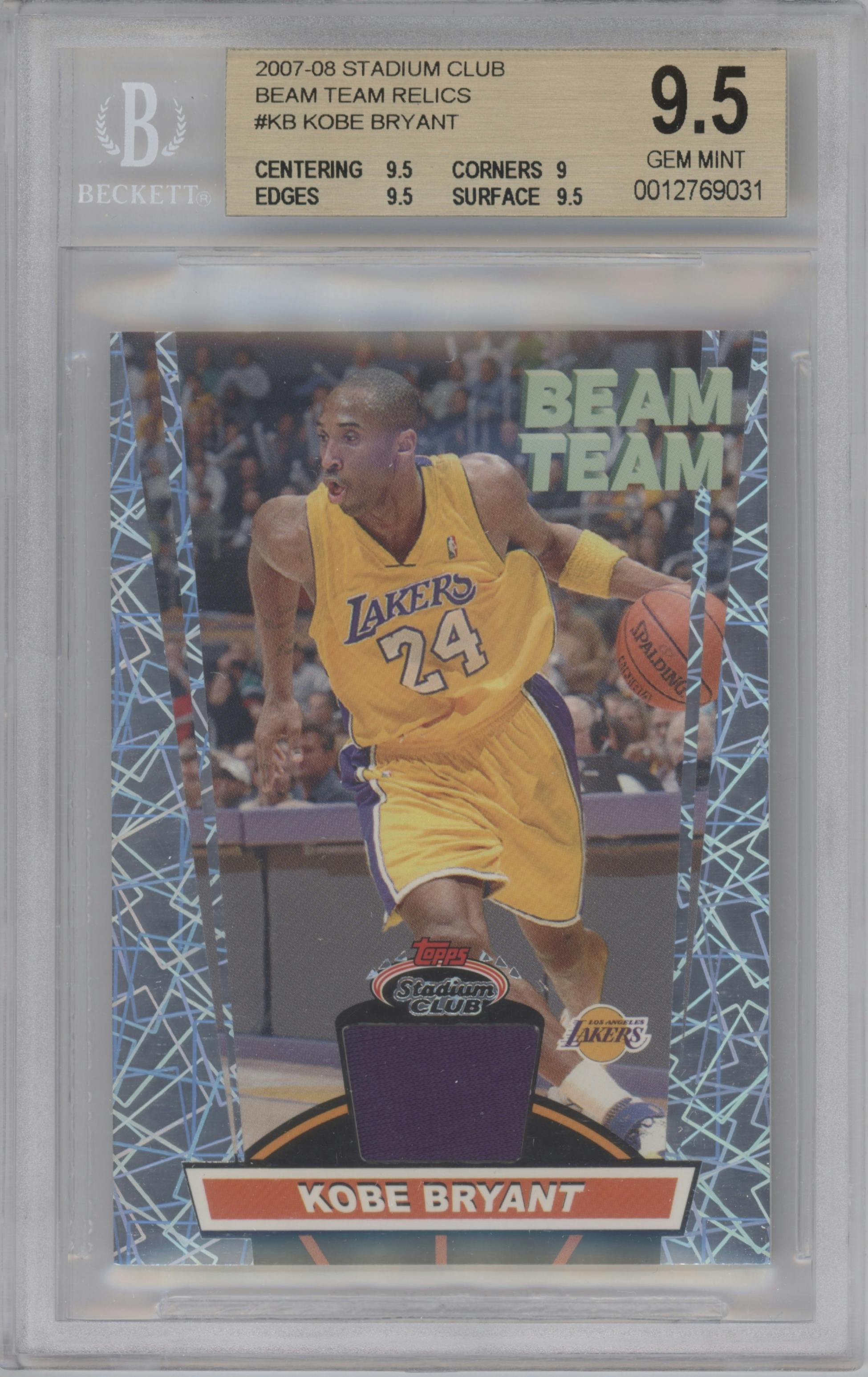Kobe Bryant  from the 2007-08 Topps Stadium Club set graded by Beckett and given an overall grade of 9.5.