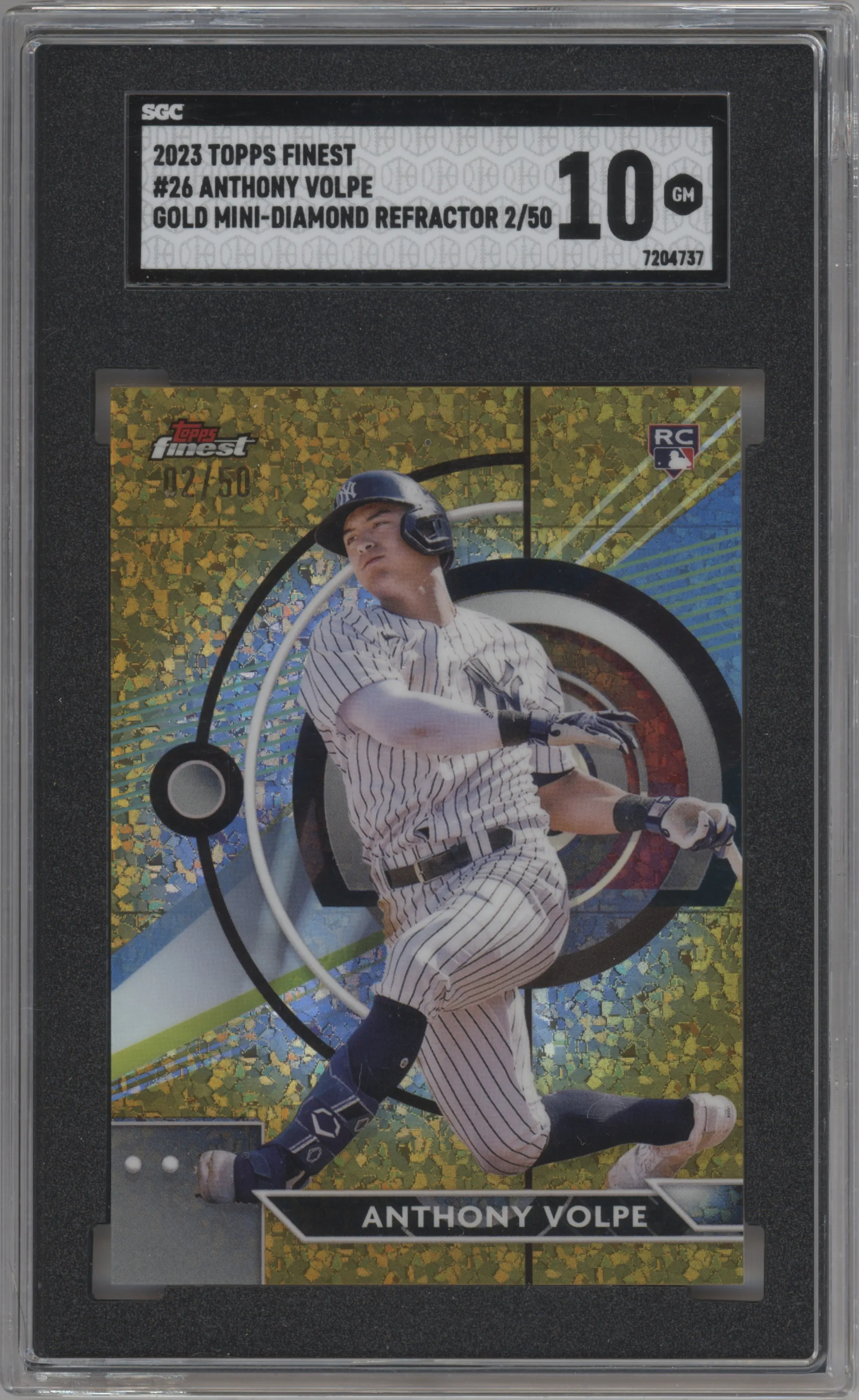 2023 Topps Finest Anthony Volpe Gold Mini-Diamond Refractor SGC 10