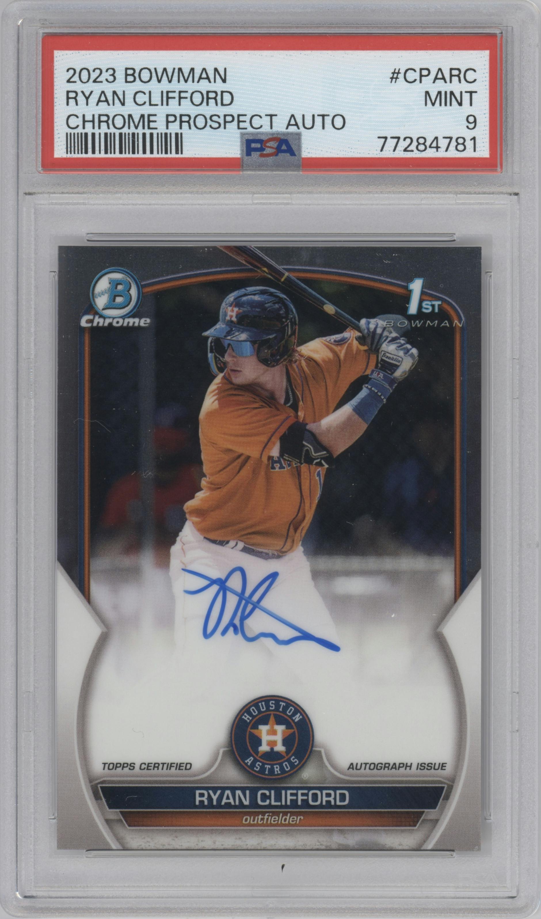 Ryan Clifford from the 2023 Bowman  set graded by PSA and given an overall grade of 9.