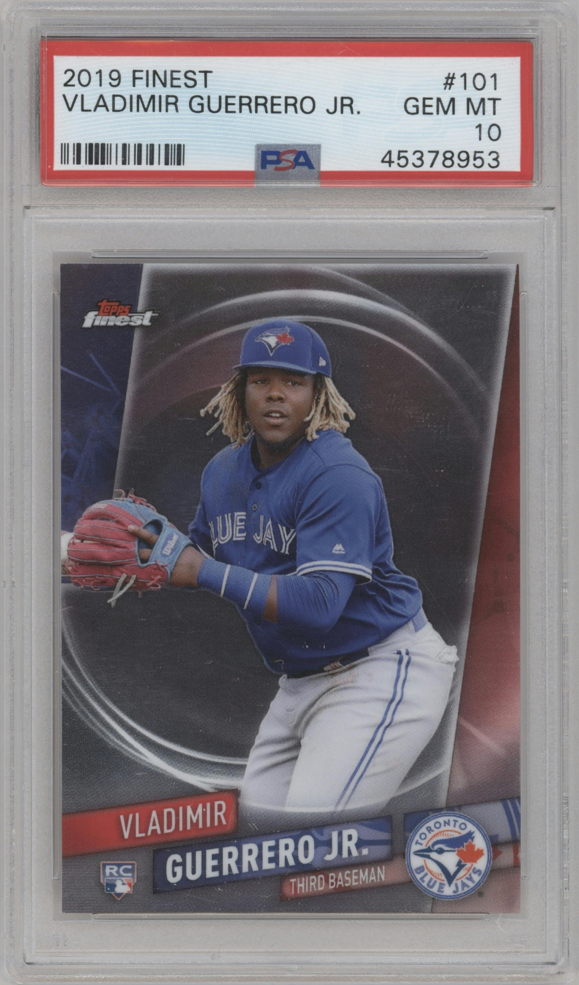 Vladimir Guerrero Jr. from the 2019 Topps Finest  set graded by PSA and given an overall grade of 10.
