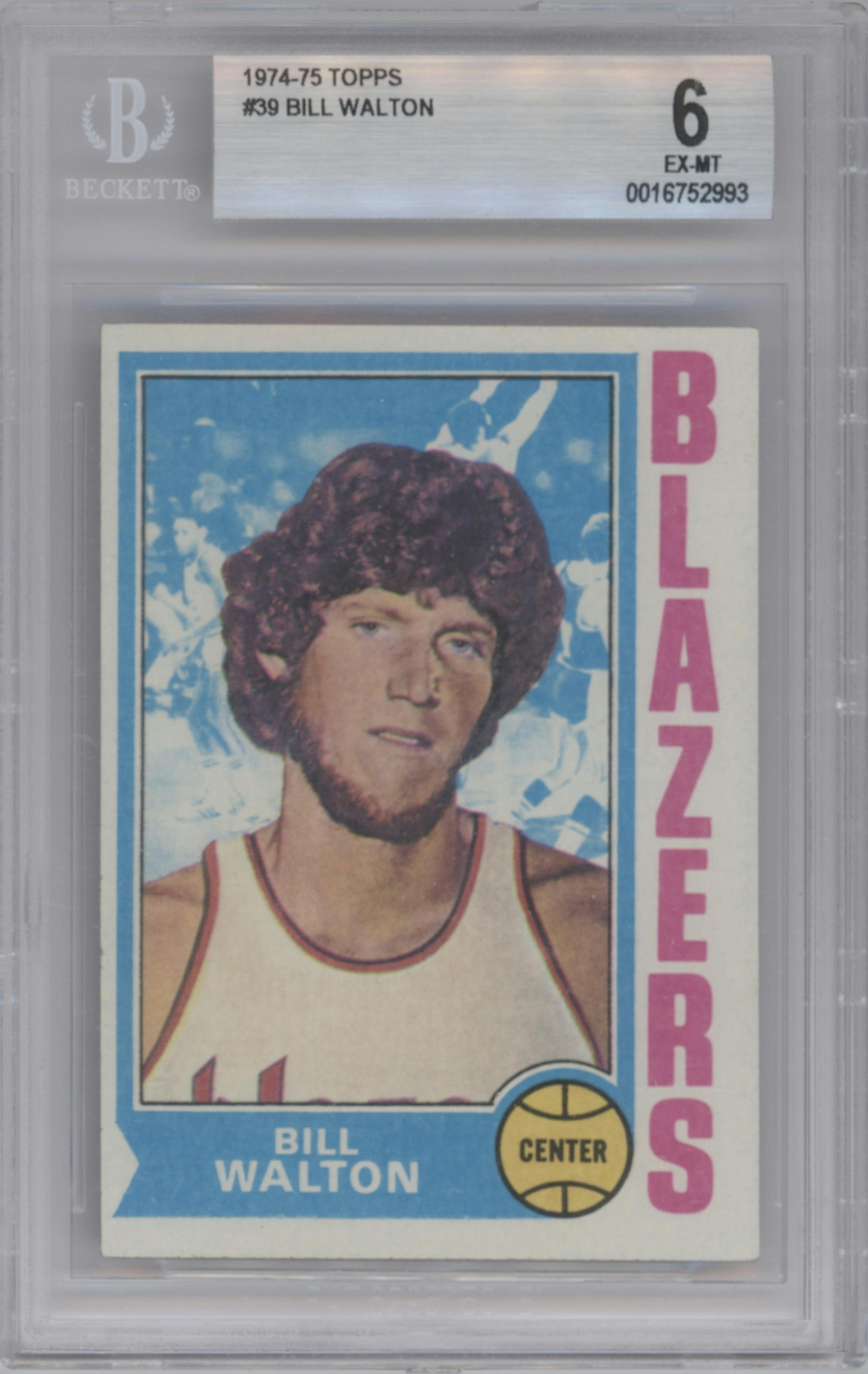 Bill Walton from the 1974-75 Topps set graded by Beckett and given an overall grade of 6.