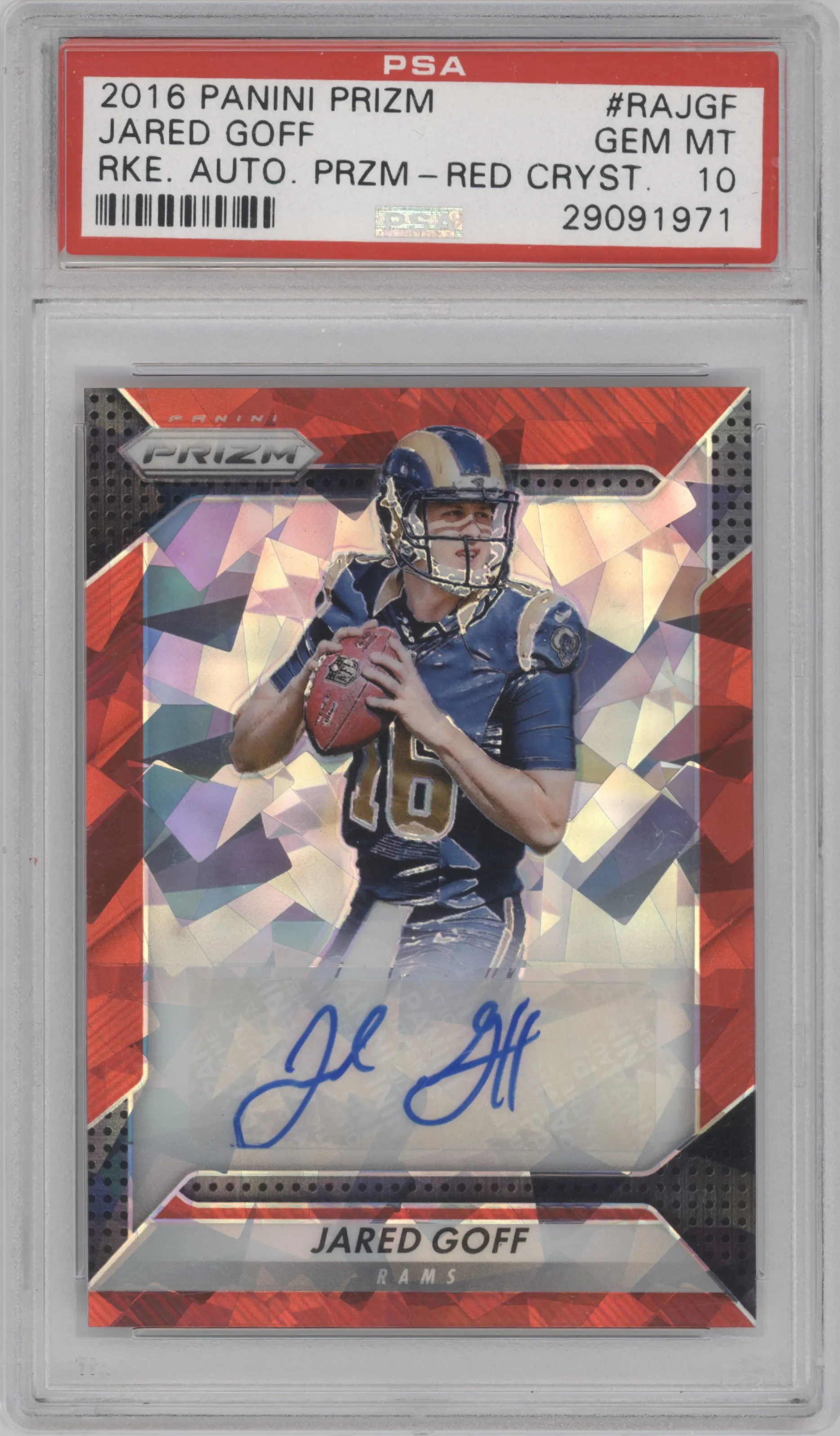 2016 Panini Prizm Rke.Auto Jared Goff Red Crystals #RA-JGF PSA 10