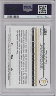 Paul Skenes from the 2024 Topps Update set graded by PSA and given an overall grade of 10.
