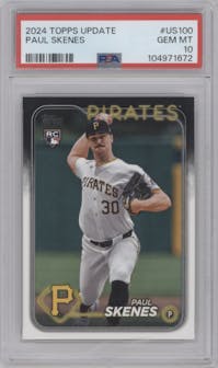 Paul Skenes from the 2024 Topps Update set graded by PSA and given an overall grade of 10.