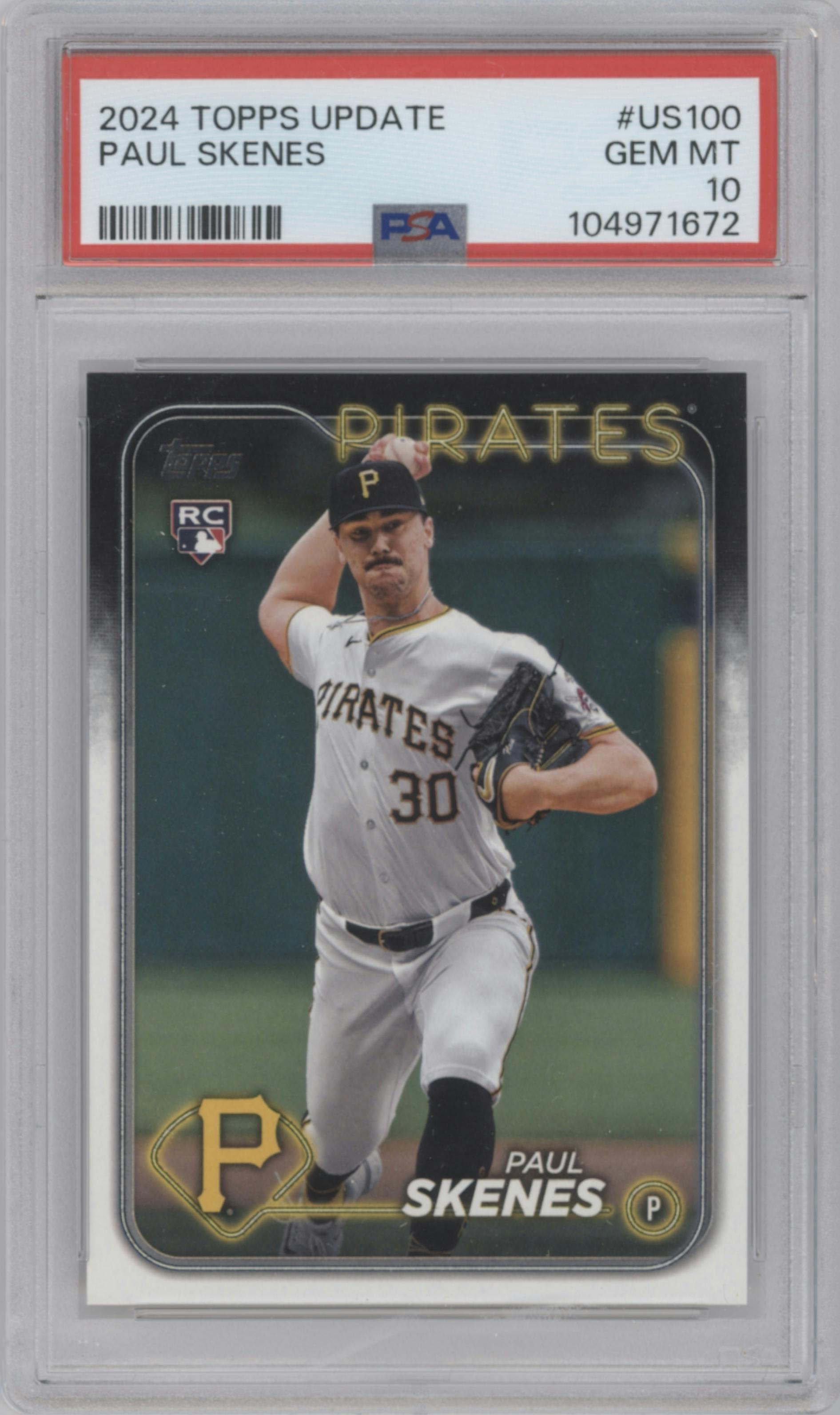 Paul Skenes from the 2024 Topps Update set graded by PSA and given an overall grade of 10.