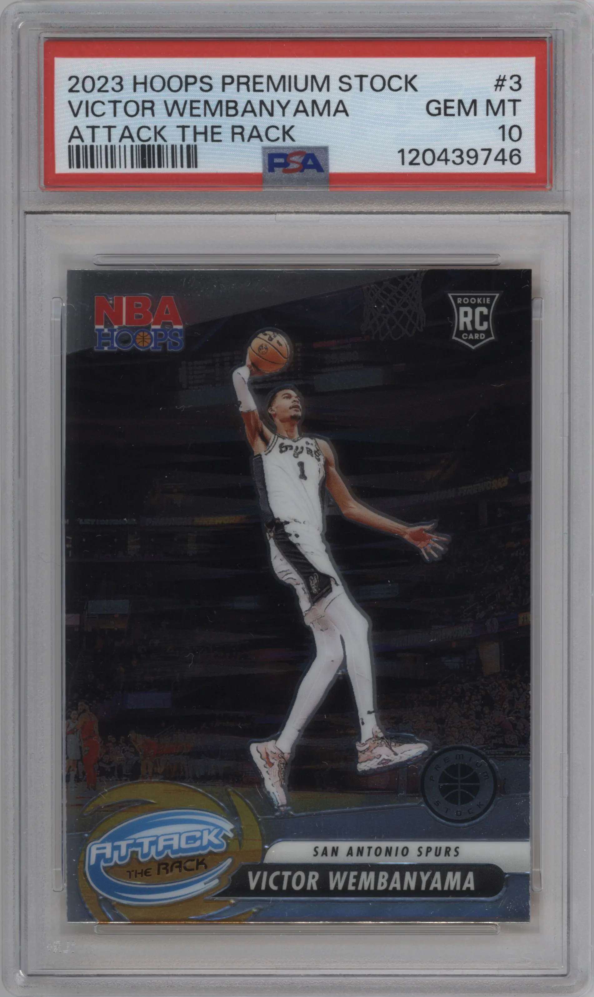 2023 Panini Hoops Premium Stock Attack the Rack Victor Wembanyama PSA 10