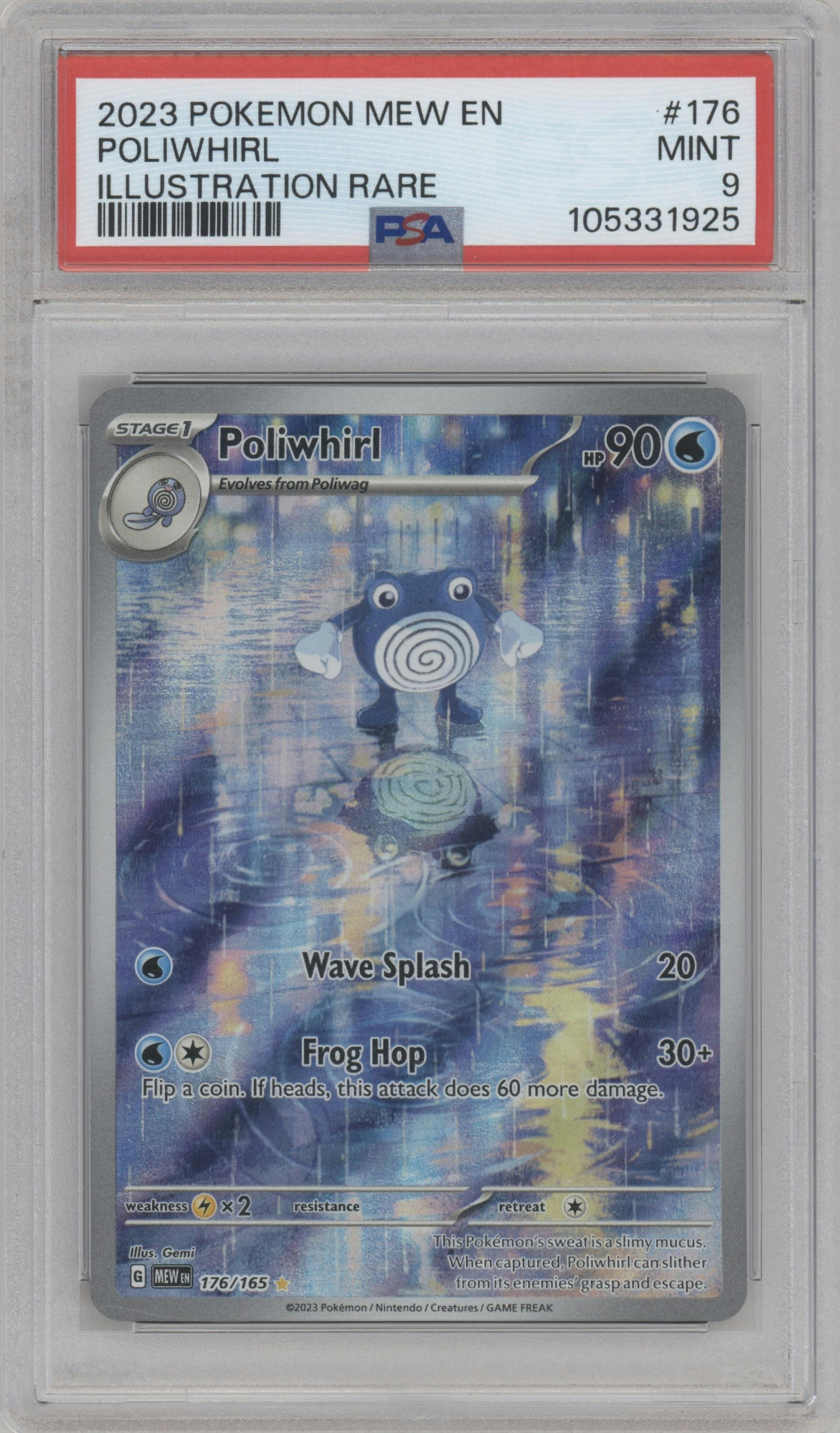 Poliwhirl from the 2023 Pokemon SV set graded by PSA and given an overall grade of 9.