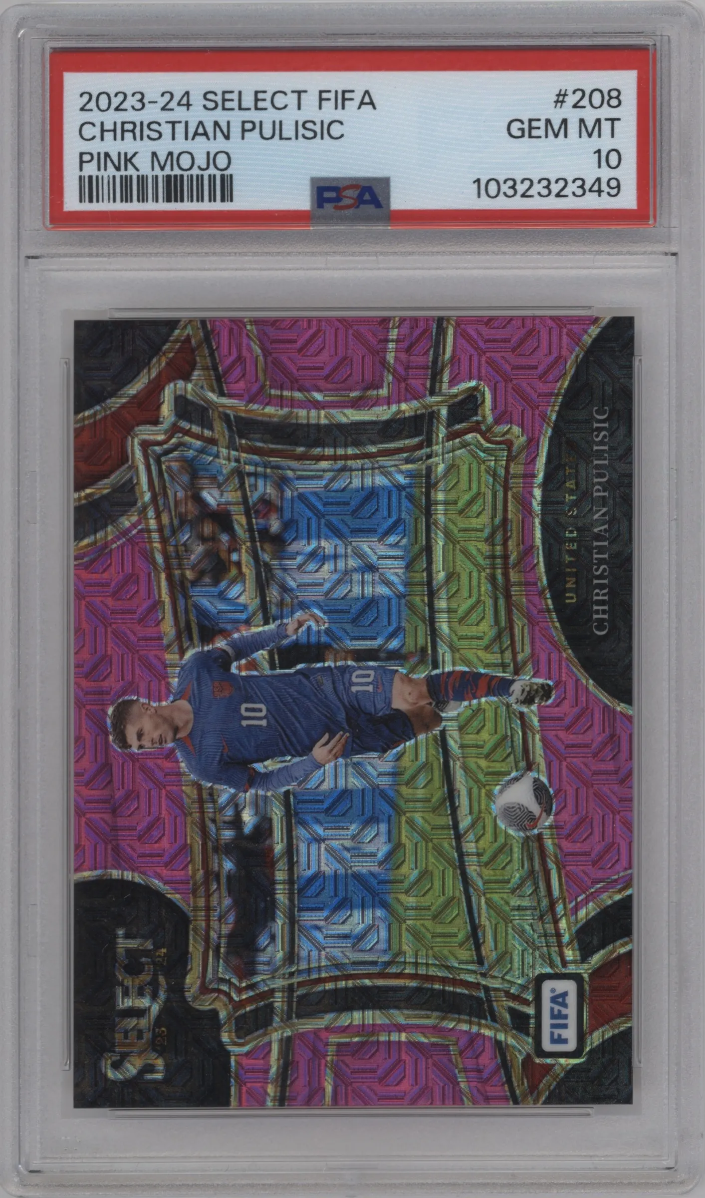2023 Panini Select FIFA Field Lvl. Christian Pulisic Pink Mojo PSA 10