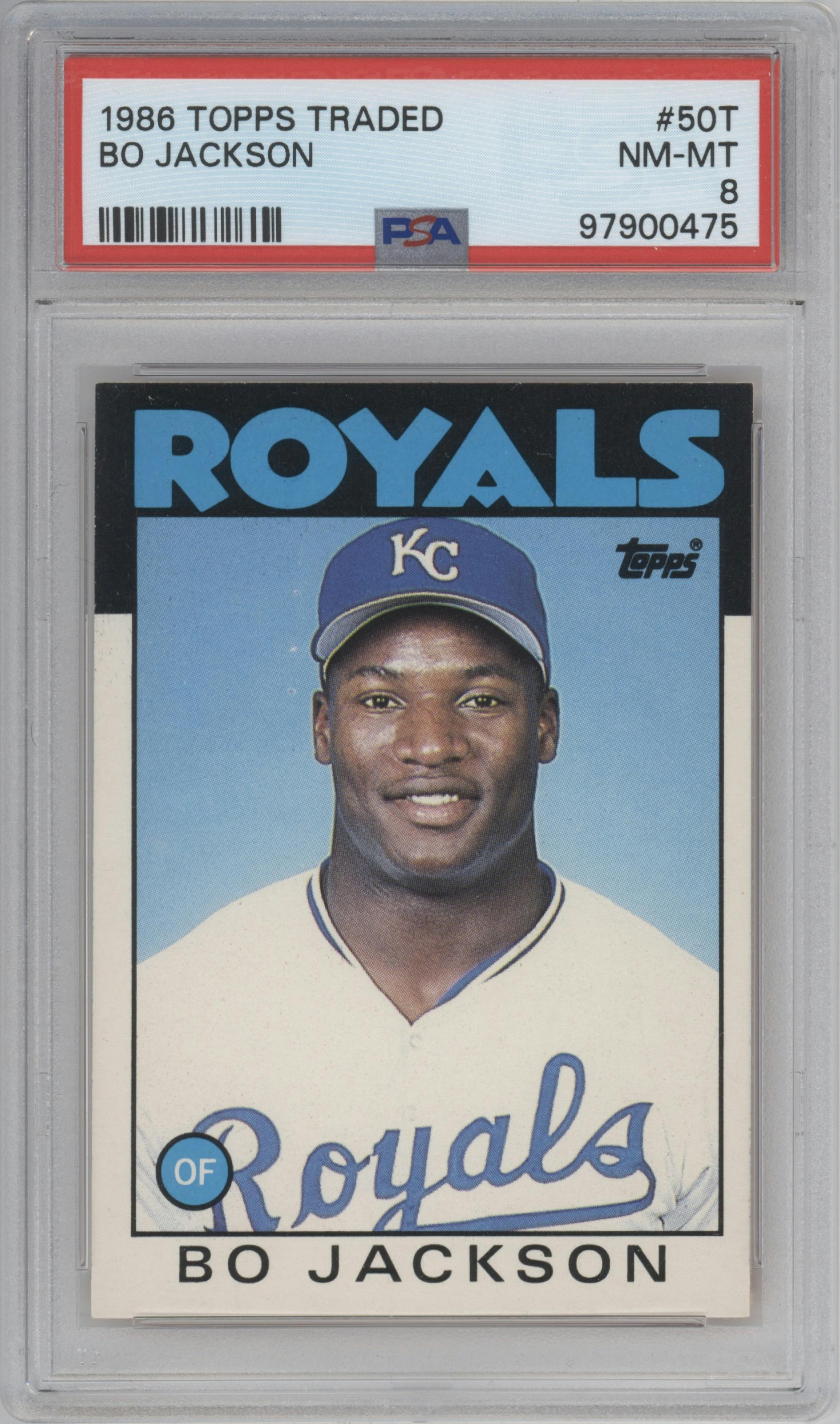Bo Jackson from the 1986 Topps Traded set graded by PSA and given an overall grade of 8.