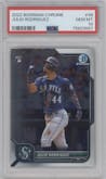Julio Rodriguez from the 2022 Bowman Chrome set graded by PSA and given an overall grade of 10.