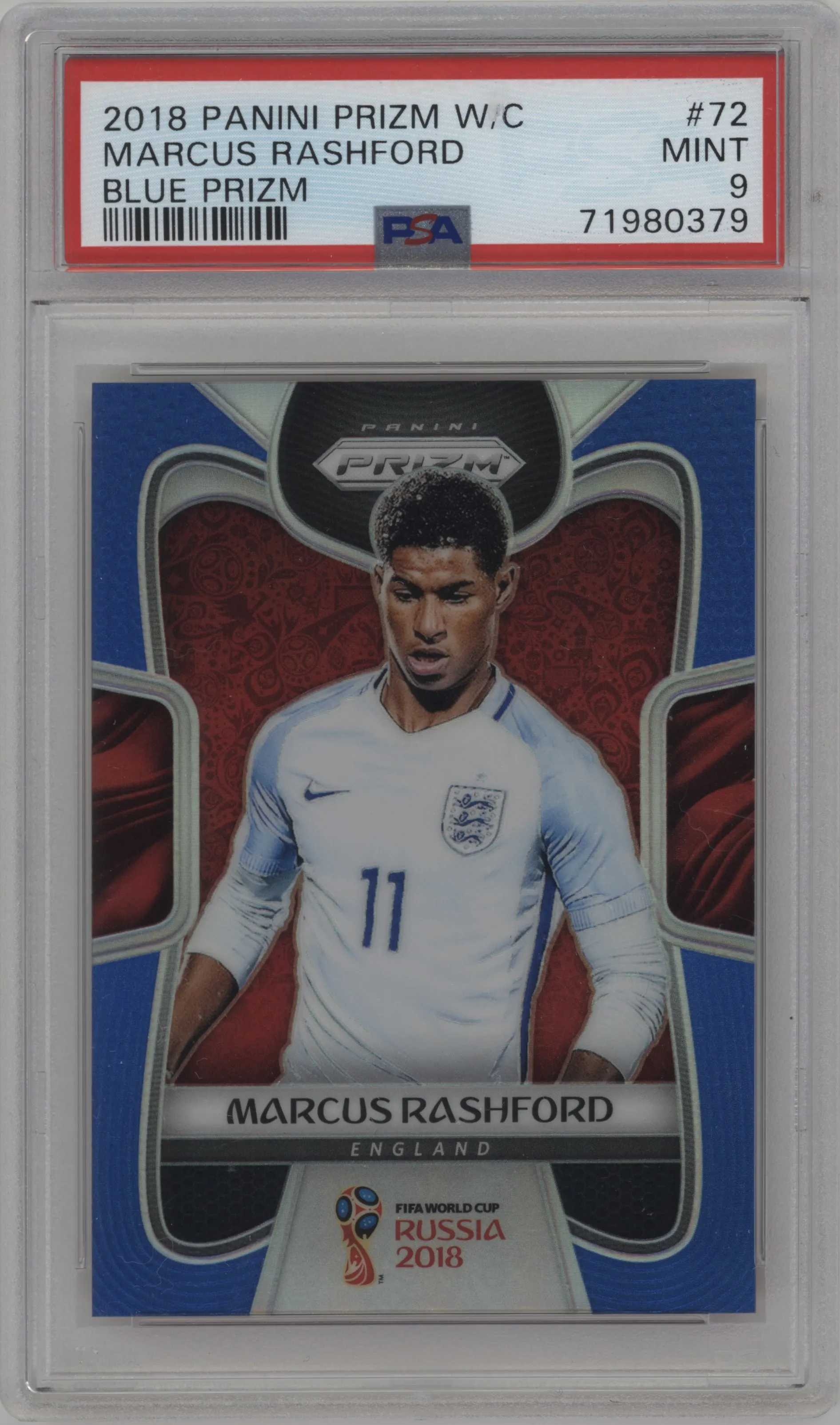 2018 Panini Prizm World Cup Marcus Rashford Blue Prizm PSA 9