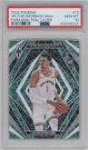Victor Wembanyama from the 2023-24 Panini Phoenix set featuring a Teal Lazer parallel graded by PSA and given an overall grade of 10.