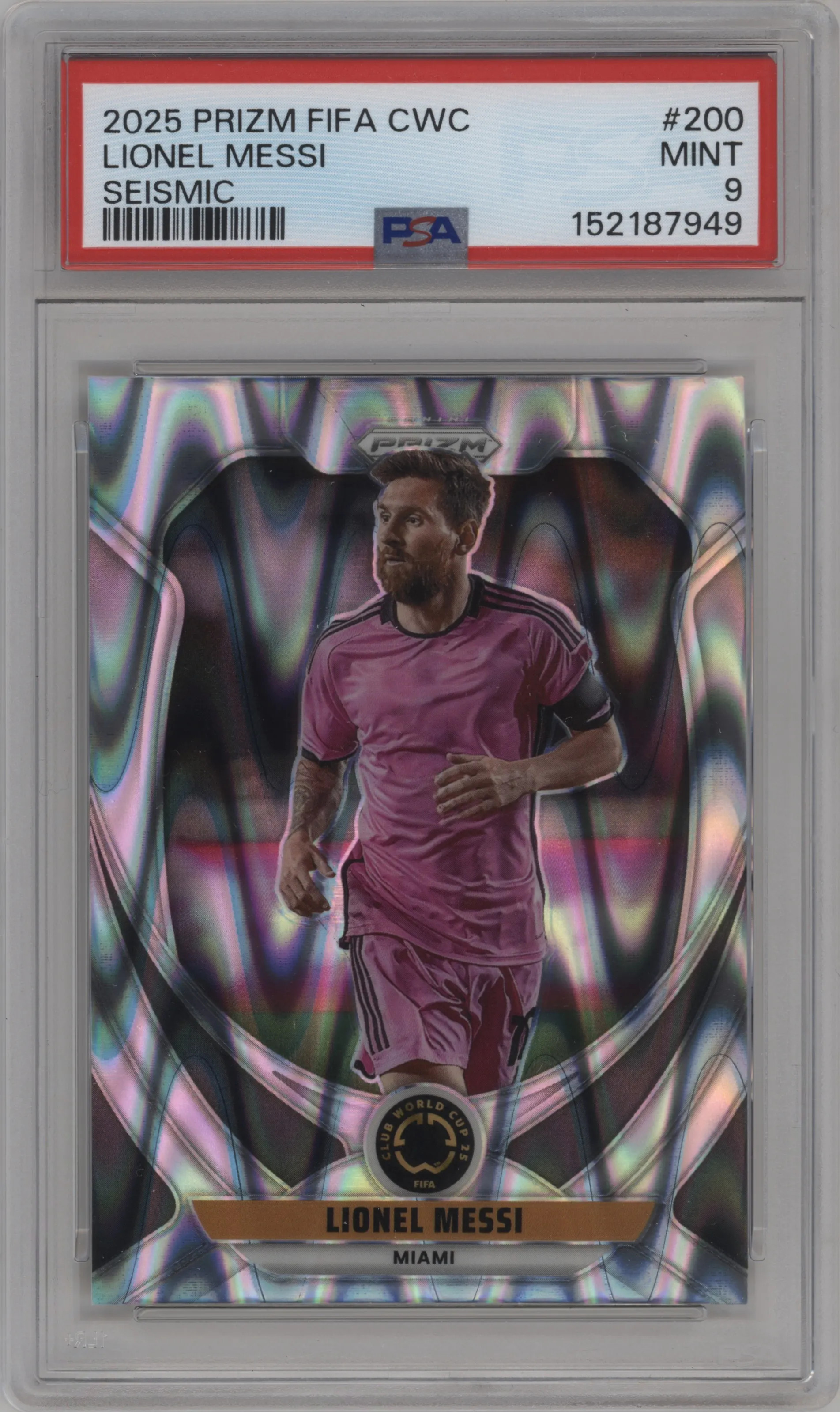 2025 Panini Prizm FIFA Club World Cup Lionel Messi Seismic PSA 9