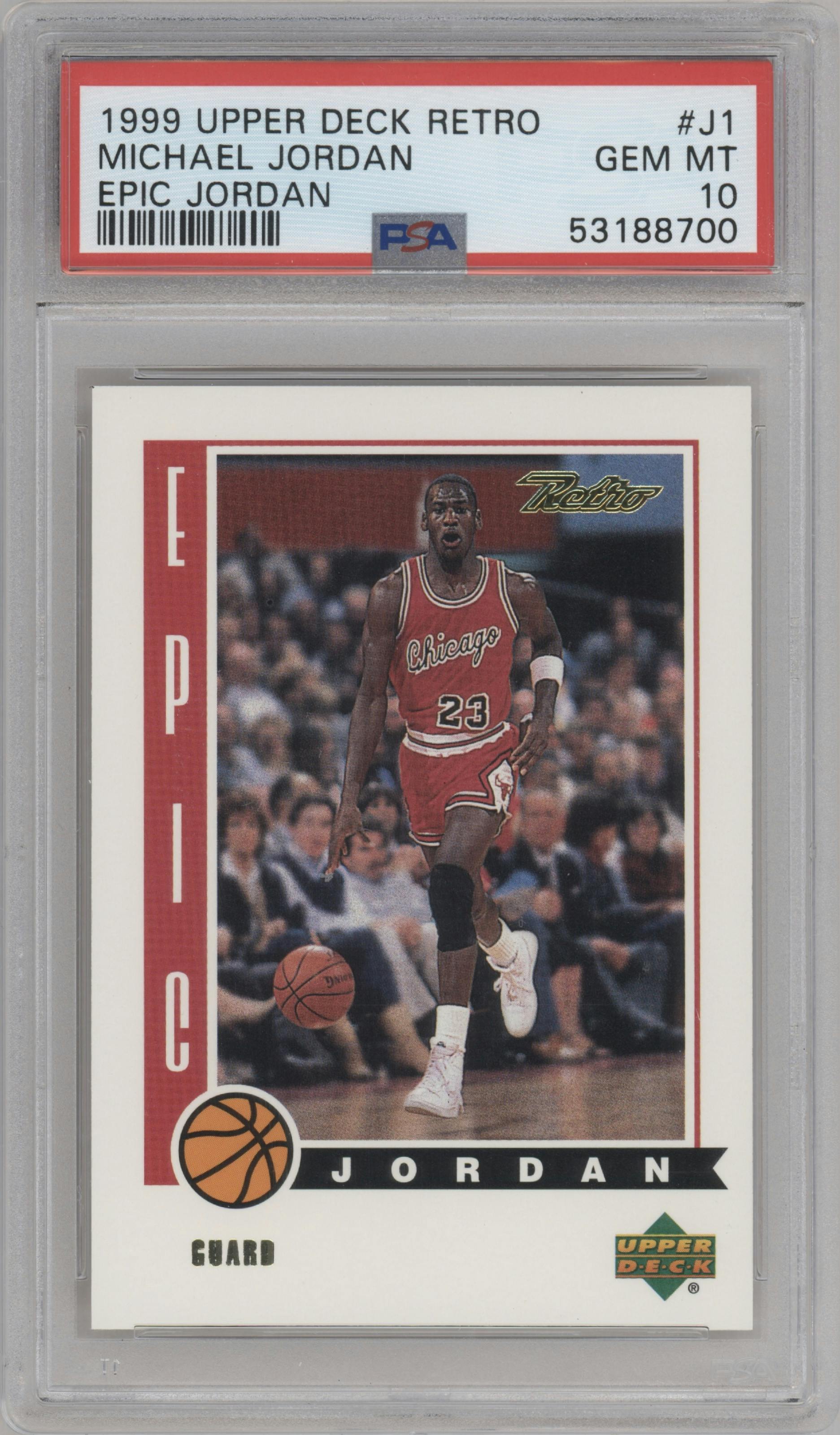 Michael Jordan from the 1999-00 Upper Deck Retro set graded by PSA and given an overall grade of 10.