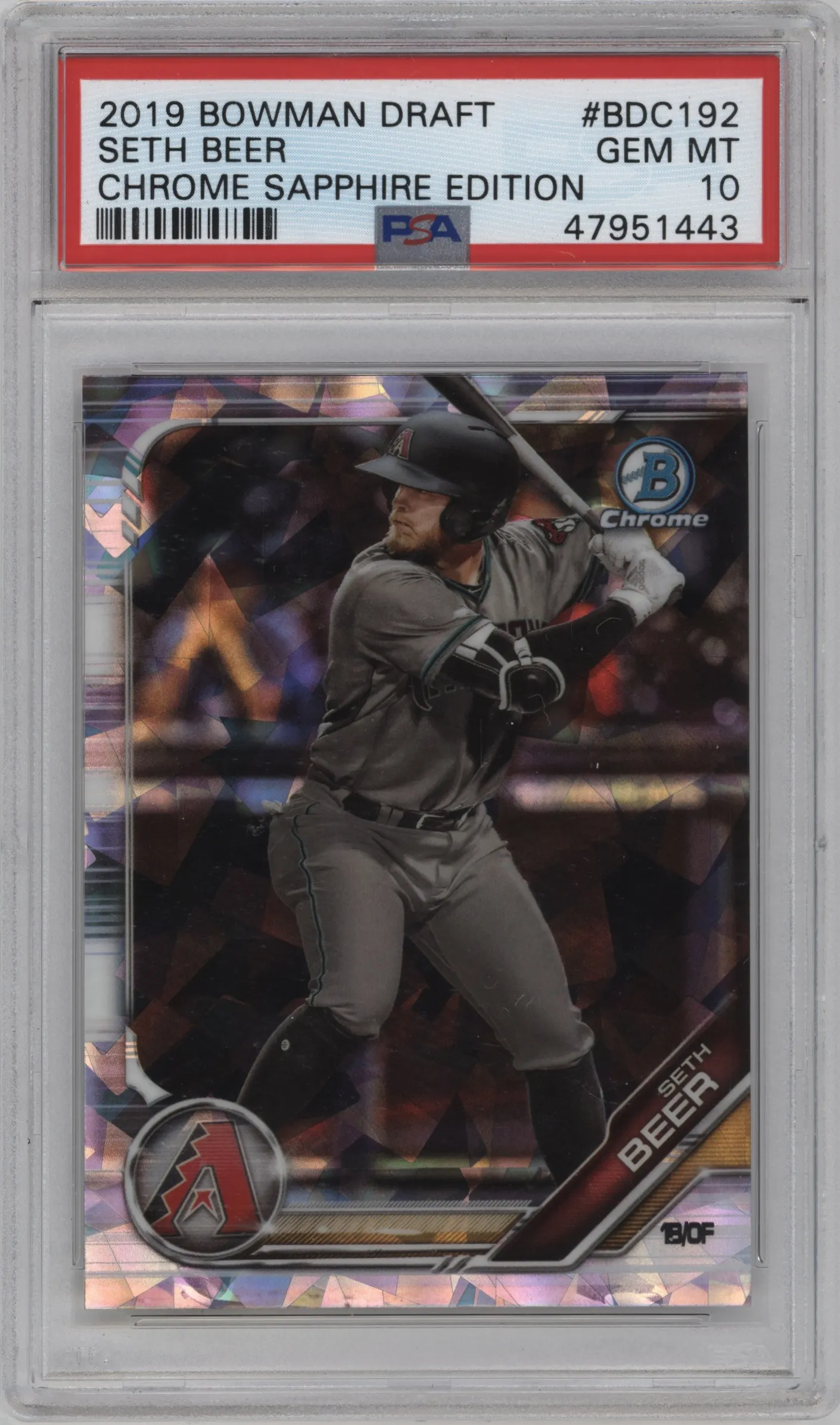 2019 Bowman Draft Sapphire Edition Chrome Seth Beer #BDC-192 PSA 10