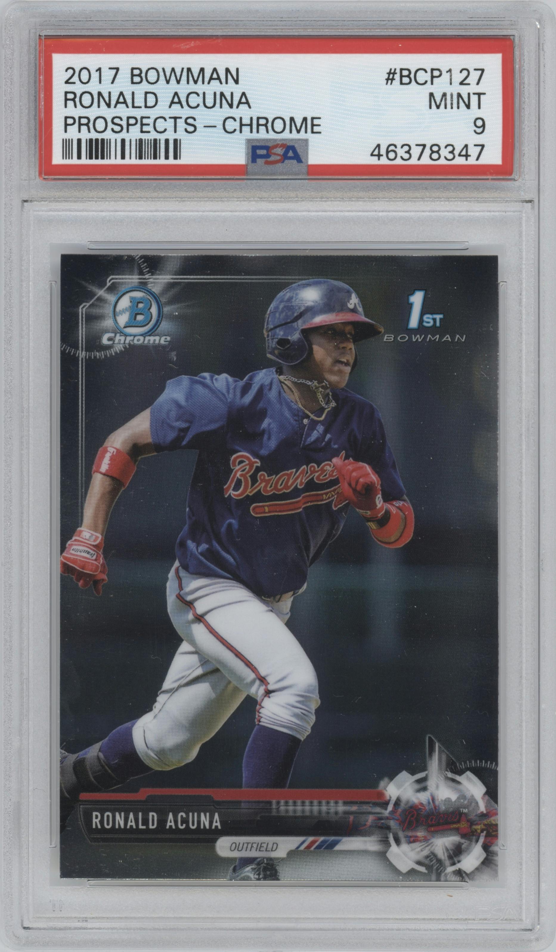 Ronald Acuna from the 2017 Bowman set graded by PSA and given an overall grade of 9.