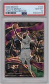 Jaylen Brown from the 2023-24 Panini Select  set featuring a Purple Cracked Ice parallel graded by PSA and given an overall grade of 10.