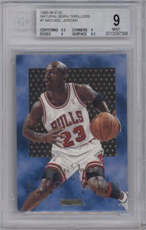 Michael Jordan from the 1995-96 Skybox E-XL set graded by Beckett and given an overall grade of 9.