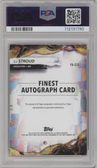 C.J. Stroud from the 2024 Finest set featuring a Blue Geometric Refractor parallel graded by PSA and given an overall grade of 10.