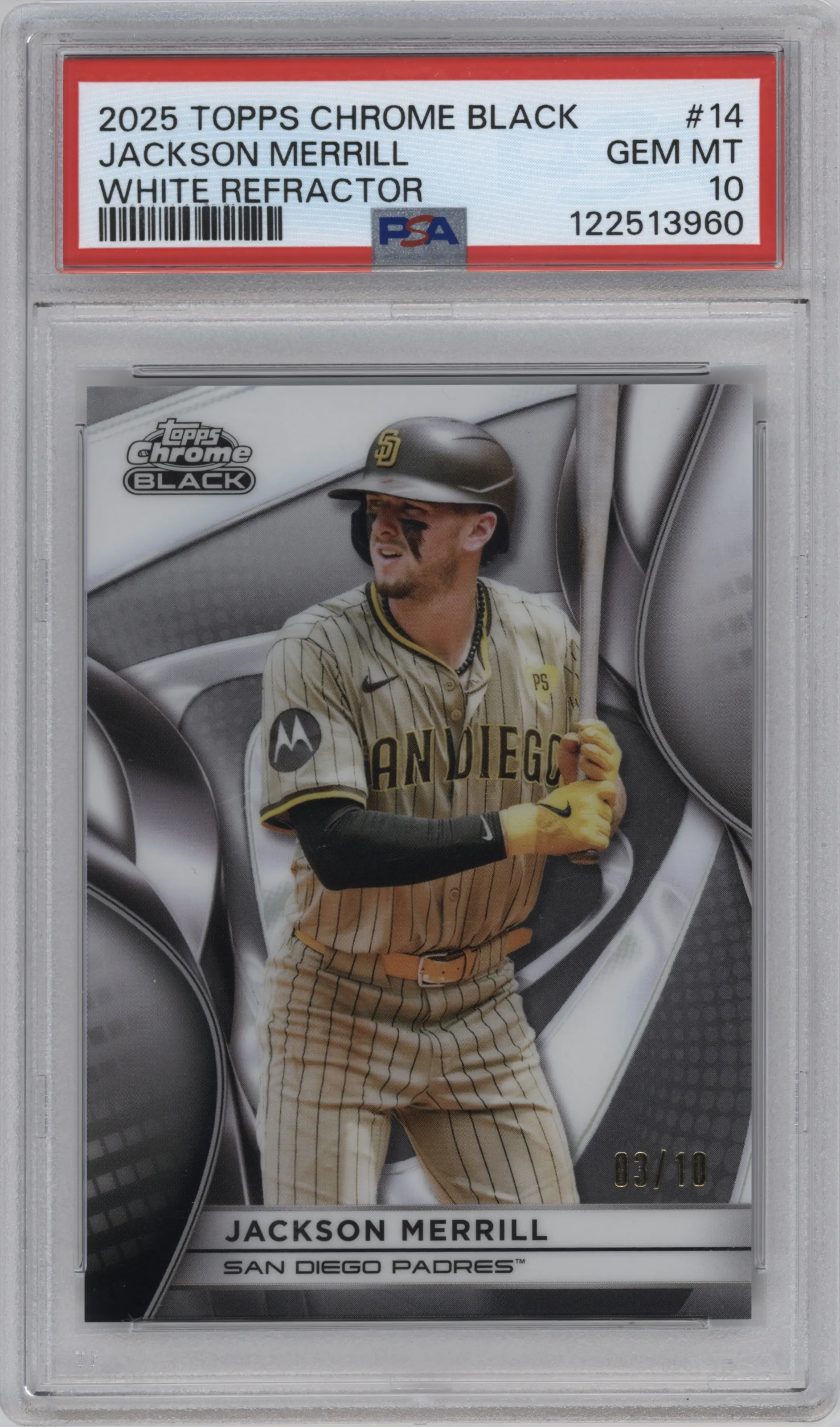 2025 Topps Chrome Black Jackson Merril White Refractor PSA 10