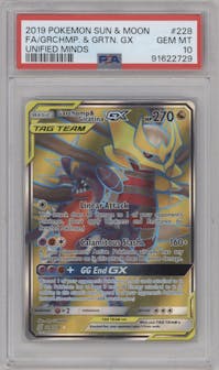 Garchomp & Giratina GX from the 2019 Pokemon S&M  set graded by PSA and given an overall grade of 10.