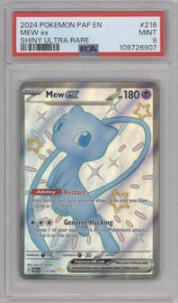 Mew ex from the 2024 Pokemon SV set graded by PSA and given an overall grade of 9.