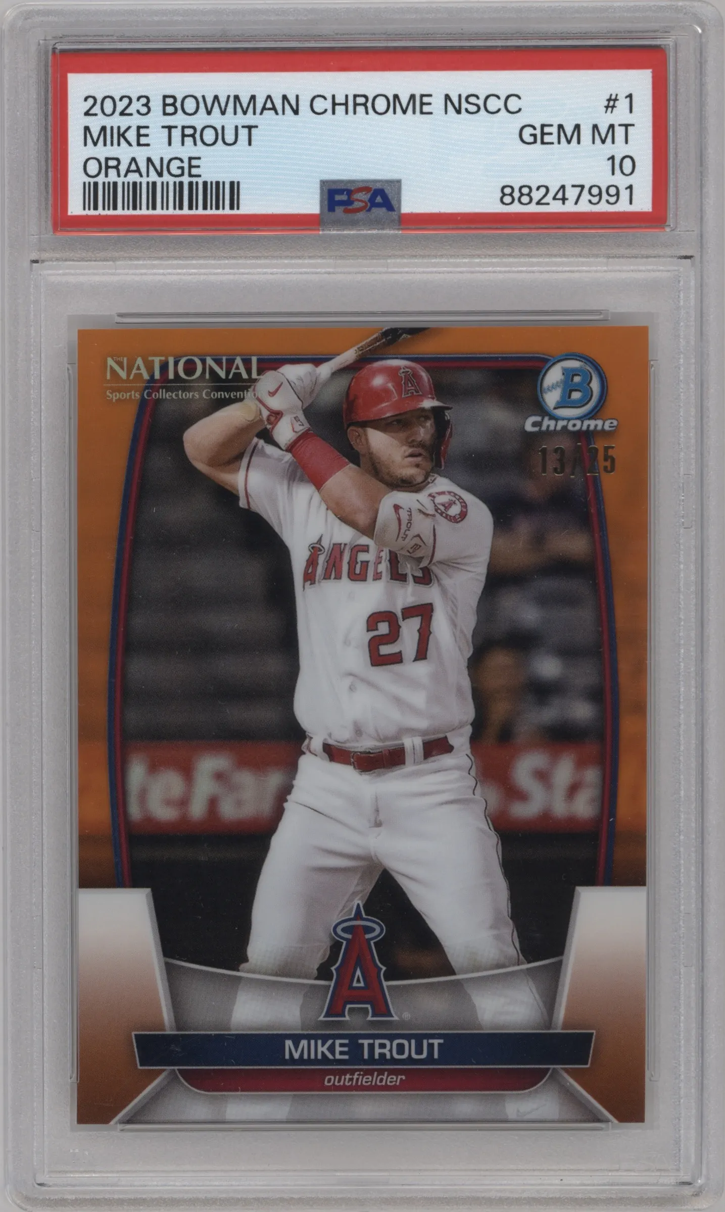 2023 Topps The National VIP Bowman Chrome Mike Trout Orange Refractor #MLB-1 PSA 10