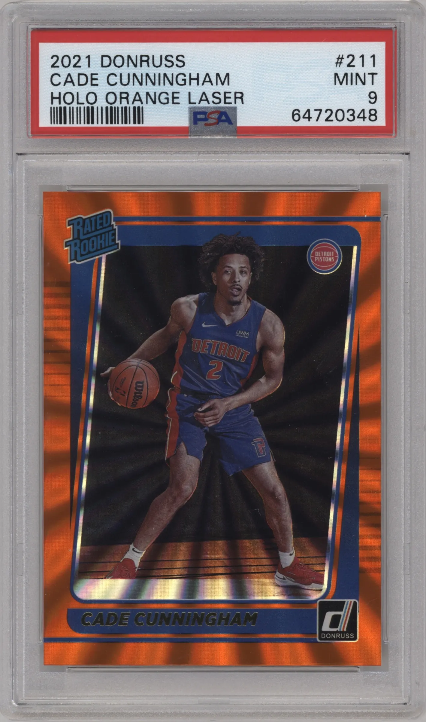 2021 Panini Donruss Rated Rookie Cade Cunningham Orange Holo Laser PSA 9