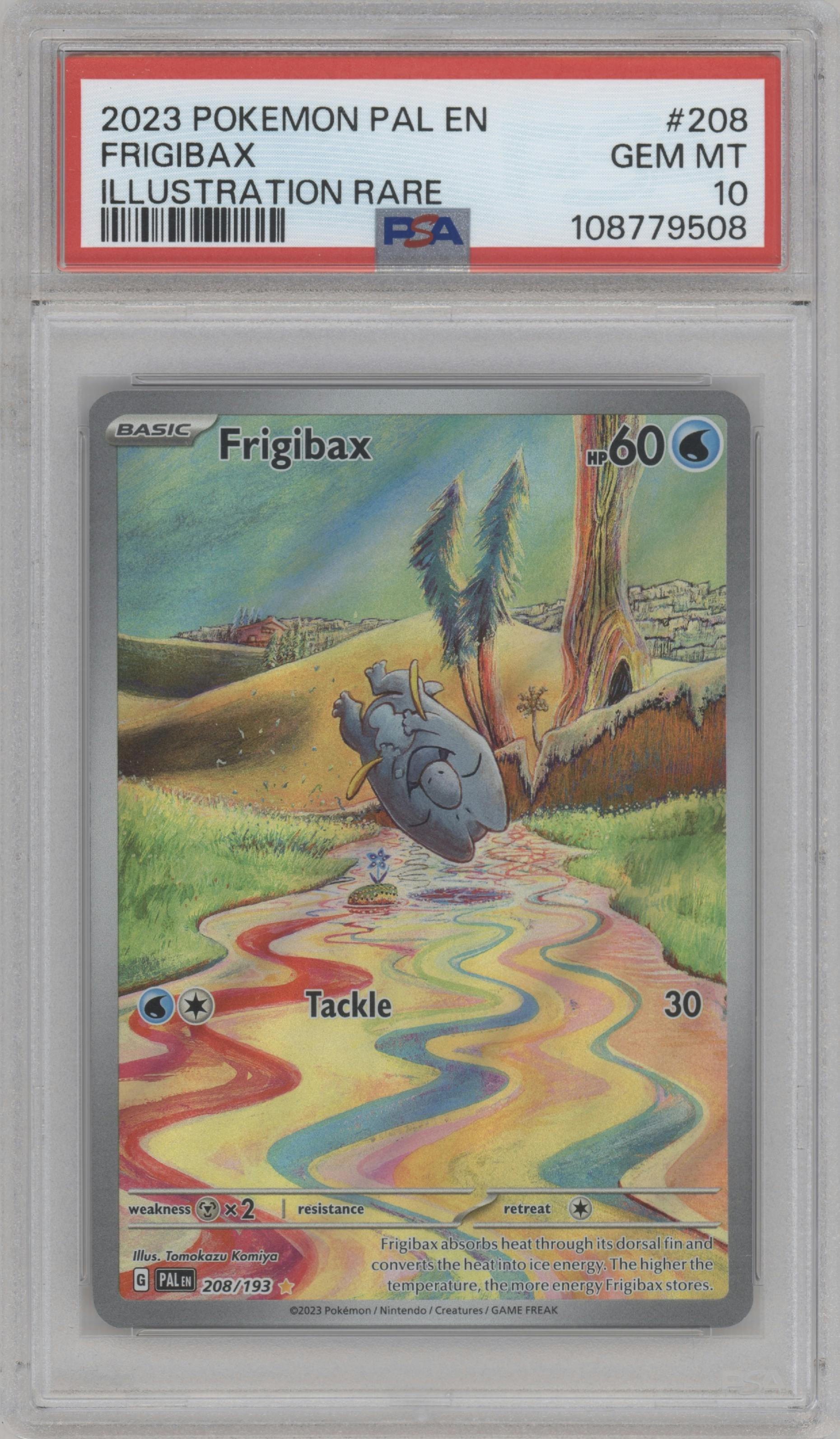 Frigibax from the 2023 Pokemon SV set graded by PSA and given an overall grade of 10.