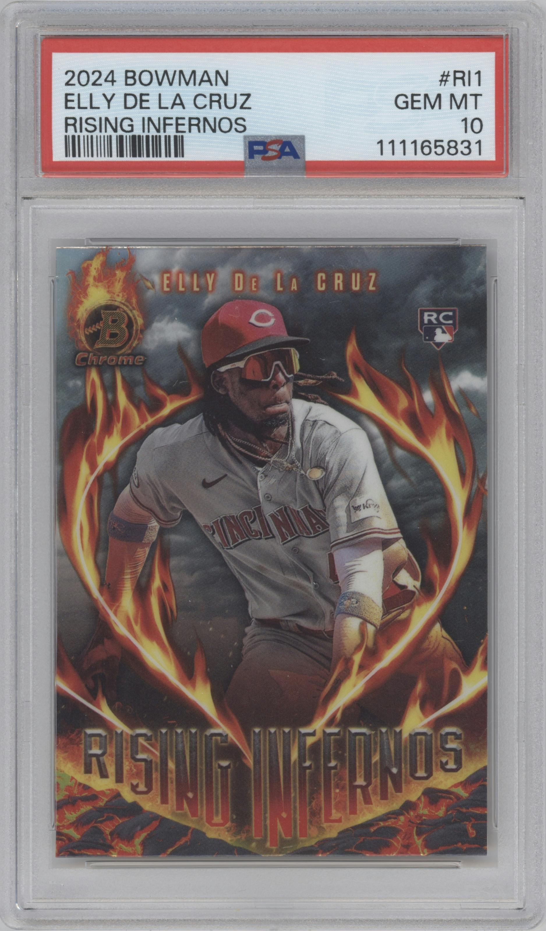 Elly De La Cruz from the 2024 Bowman set graded by PSA and given an overall grade of 10.