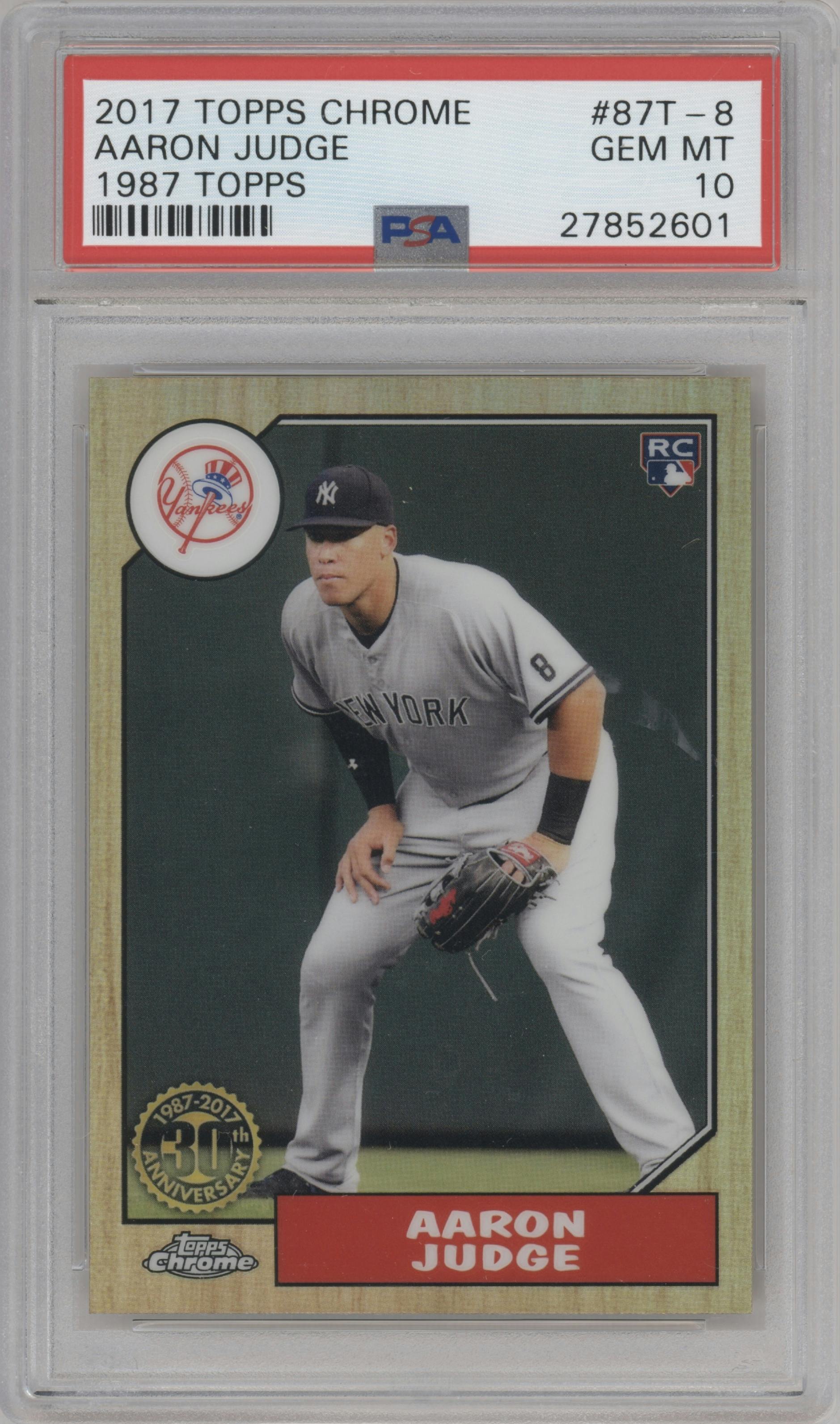 Aaron Judge from the 2017 Topps Chrome set graded by PSA and given an overall grade of 10.