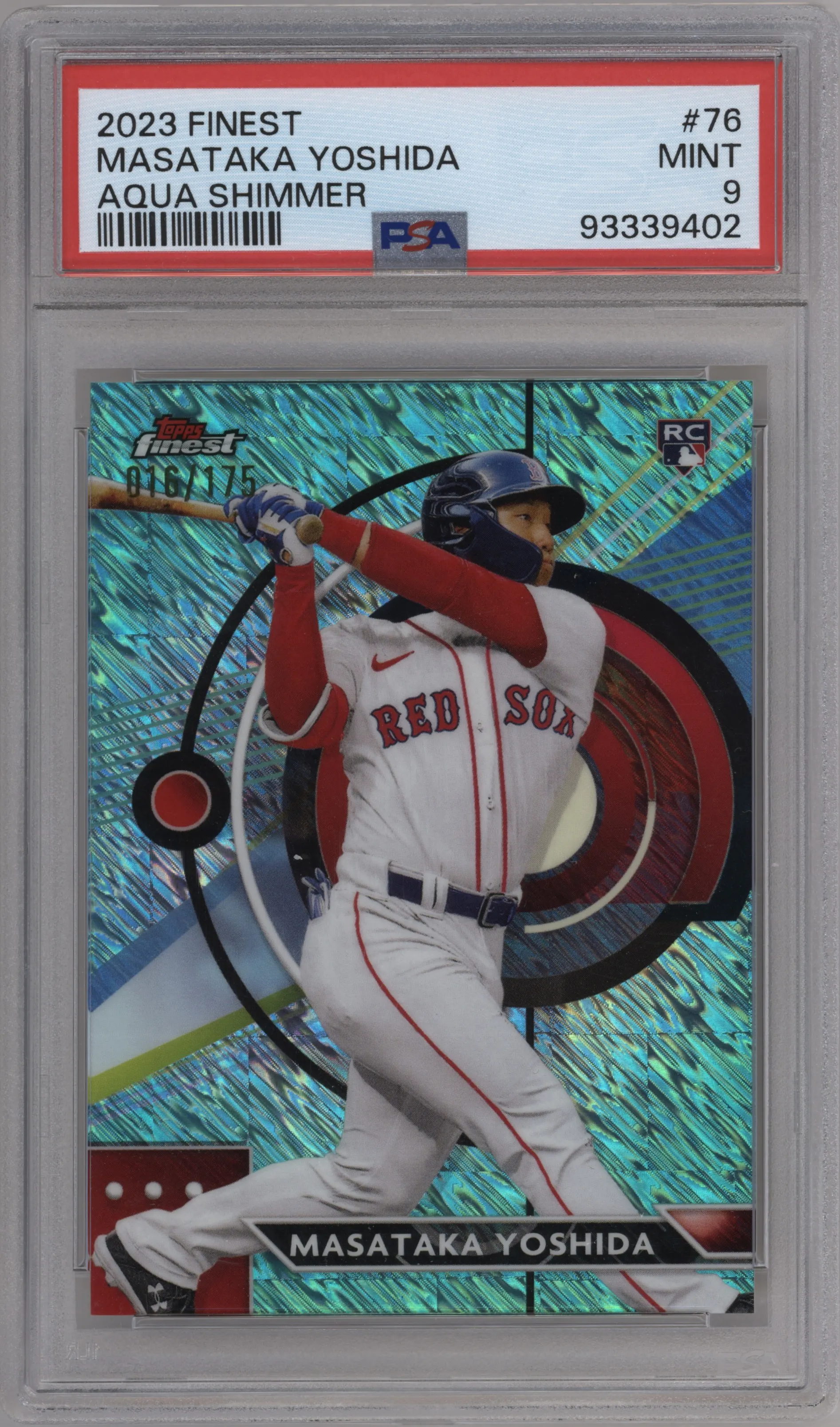 2023 Topps Finest Masataka Yoshida Aqua Shimmer Refractor #76 PSA 9