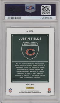 Justin Fields from the 2021 Panini Donruss Optic set graded by PSA and given an overall grade of 9.