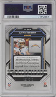 Justin Herbert from the 2022 Panini Prizm set featuring a Red Wave parallel graded by PSA and given an overall grade of 10.